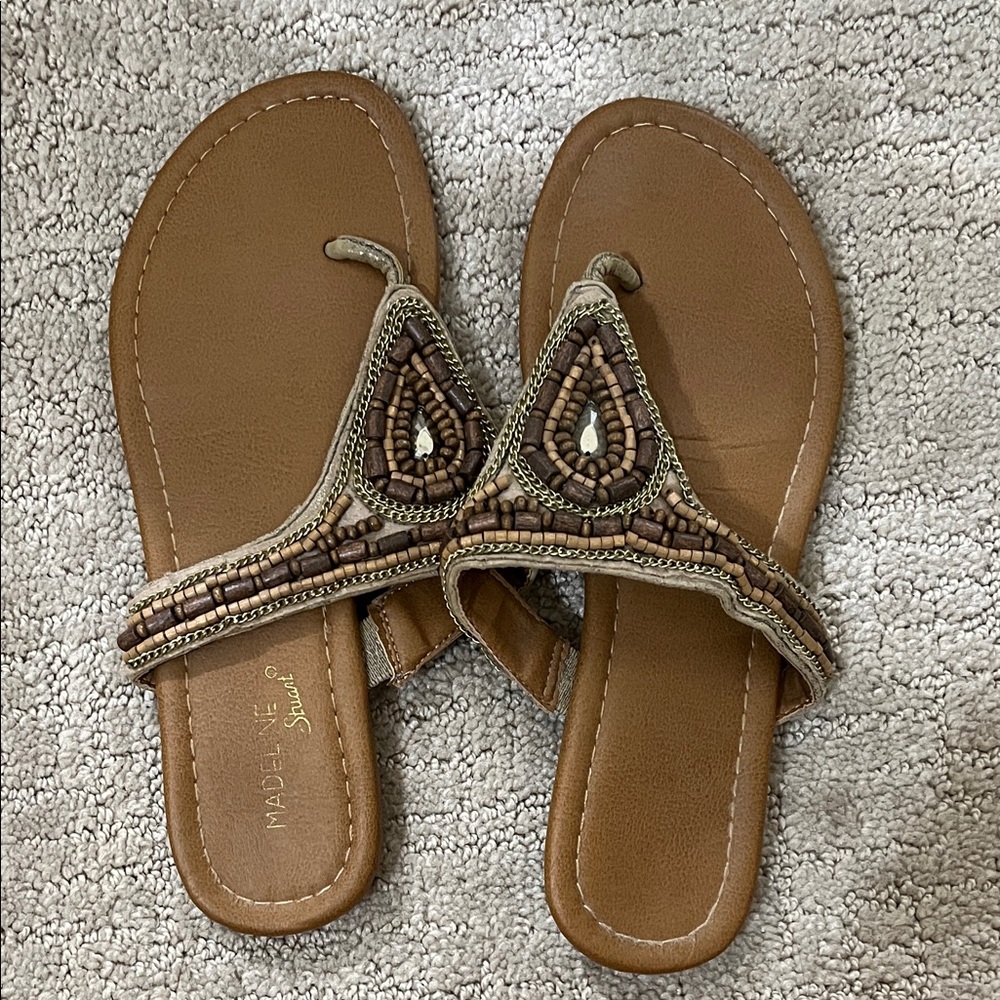 Madeline Stuart Tan Beaded Women's Sandals